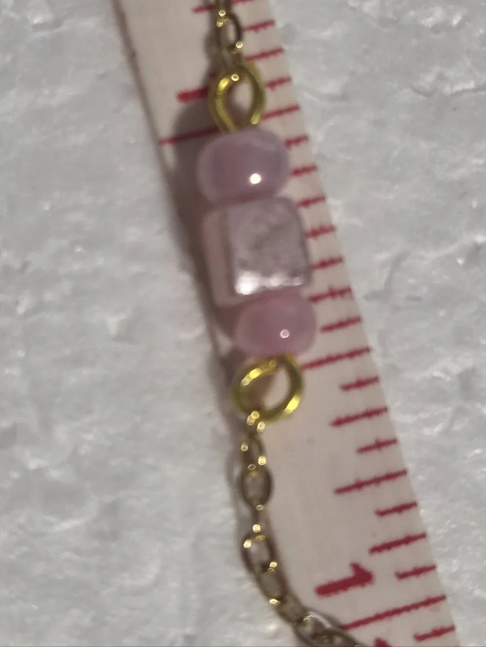 Handcrafted Gold Chain Station Necklace with Light Pink Bead Accents